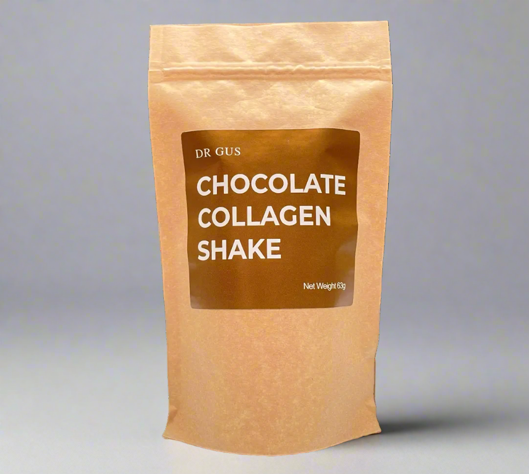 dr gus chocolate collagen shake in 1 litre size