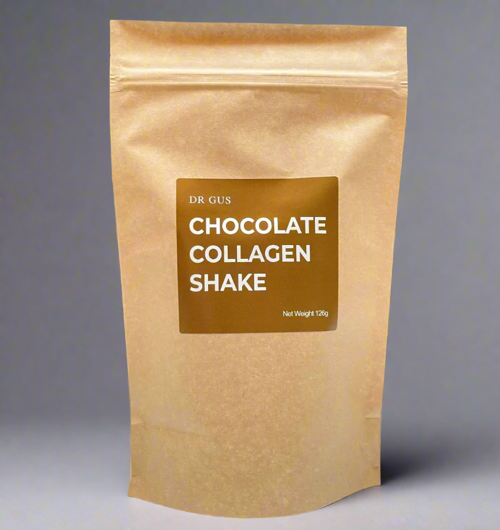 dr gus chocolate collagen shake in 2 litre size