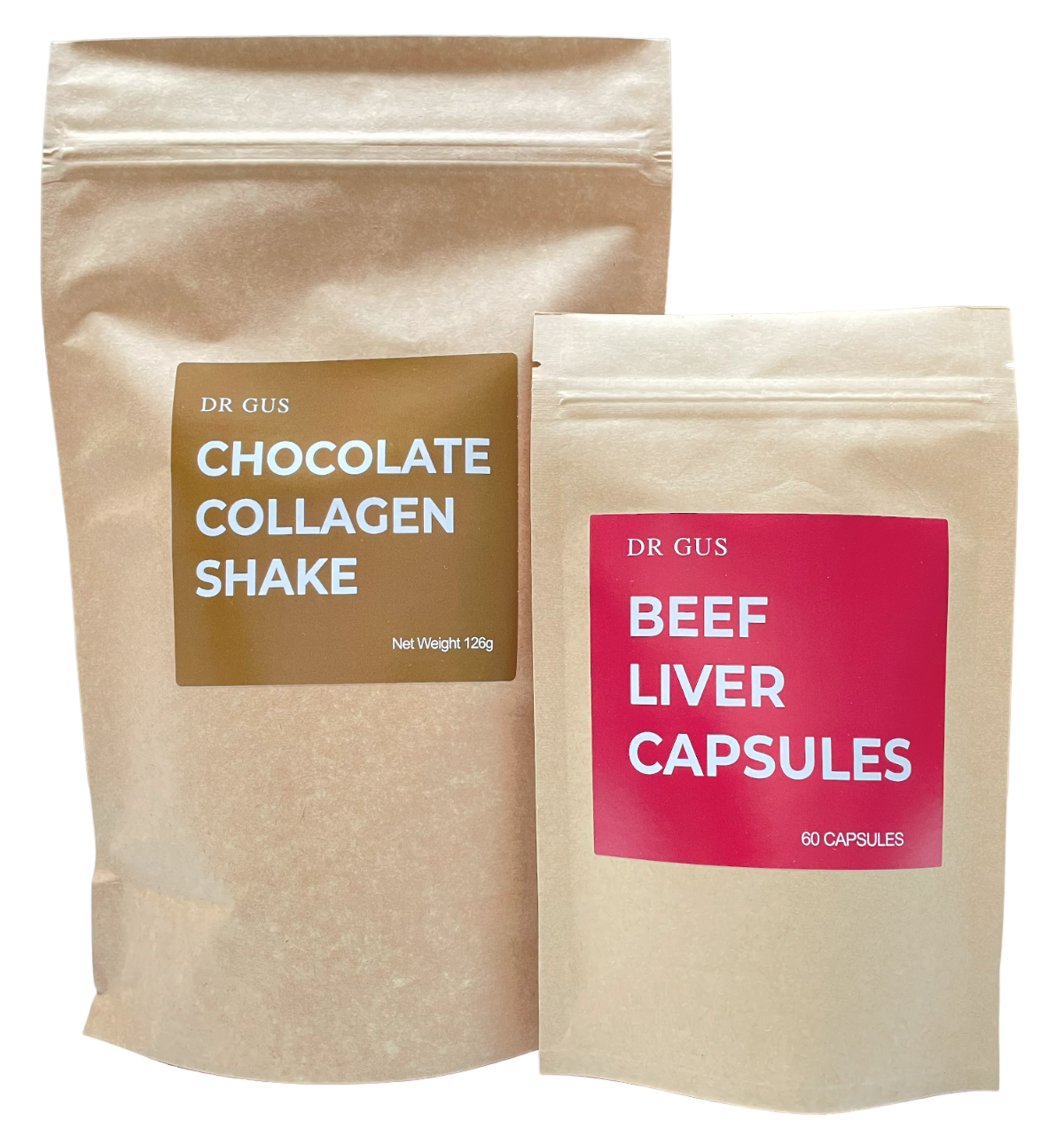chocolate Bone broth and grass-fed beef liver capsules bundle - DR GUS nutrition