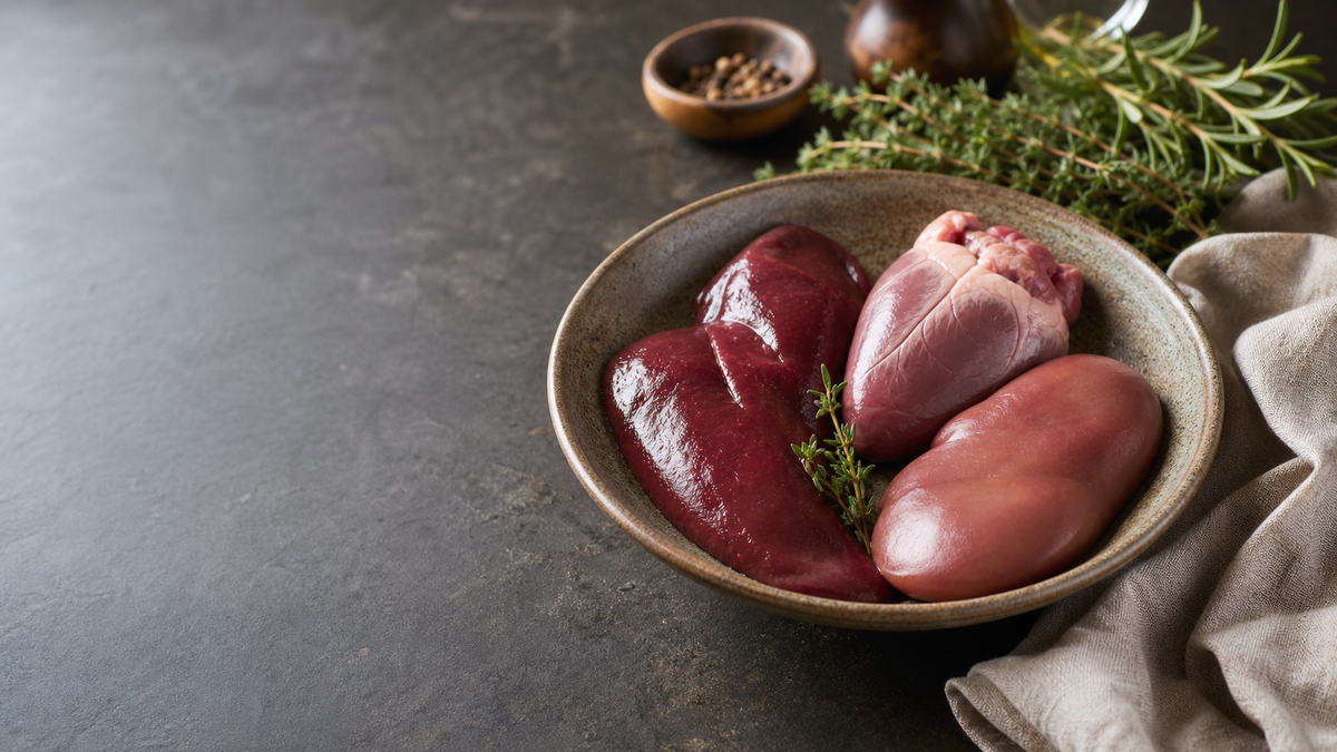 beef heart liver and kidney in a bowl