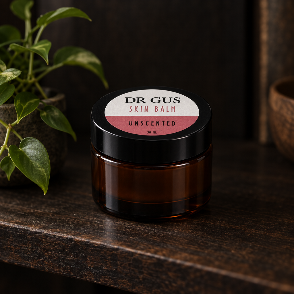 DR GUS nutrition Unscented Tallow Skin Balm stored in a cool dry place