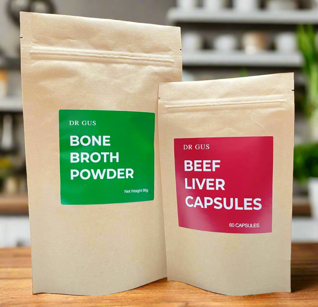 dr gus detox bundle including bone broth and beef liver capsules