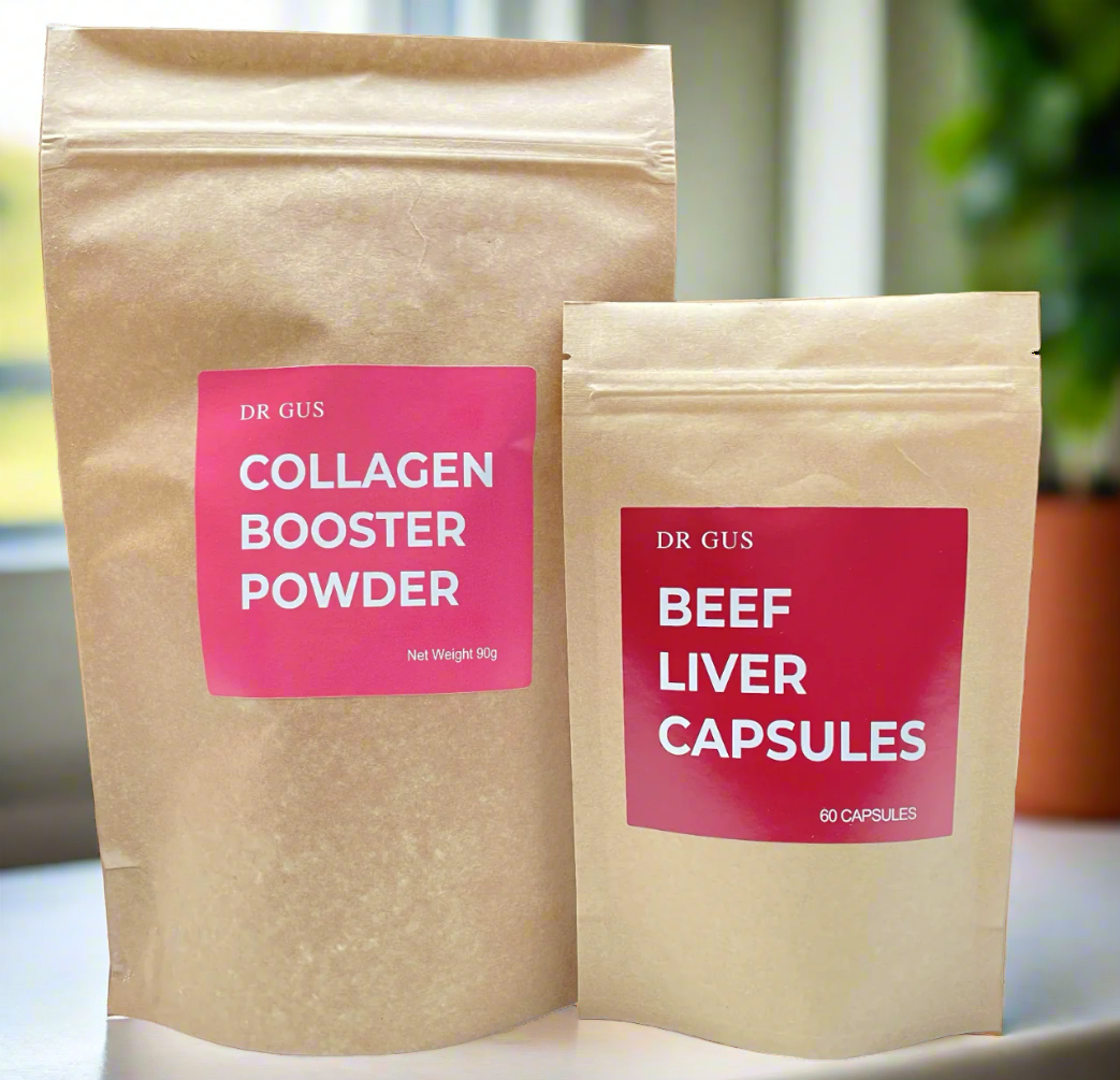 dr gus detox bundle including collagen booster and beef liver capsules
