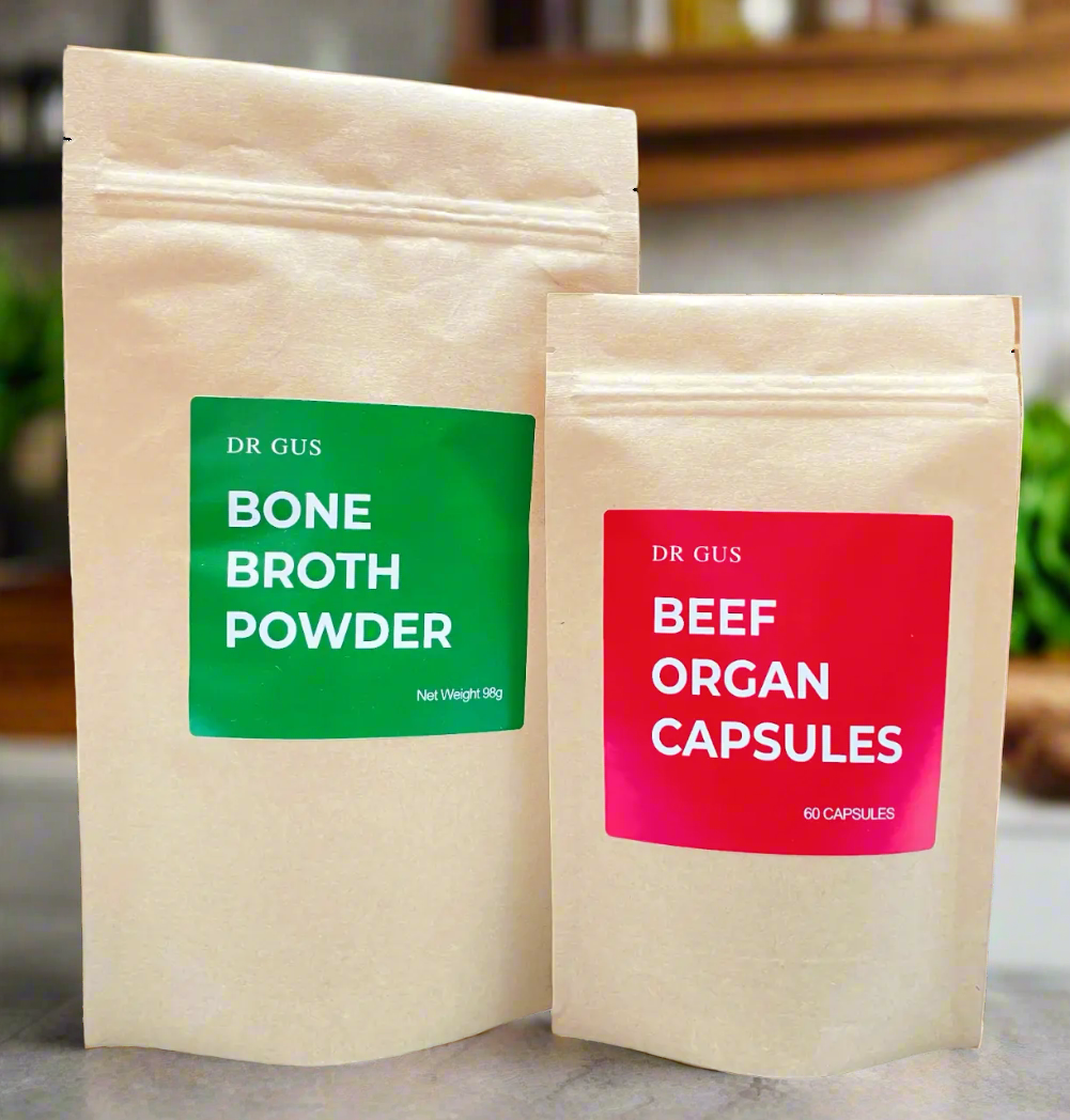 Grass-Fed Bone Broth Powder - Beef, Chicken & Vegetable - UK Farms ONLY DR GUS nutrition