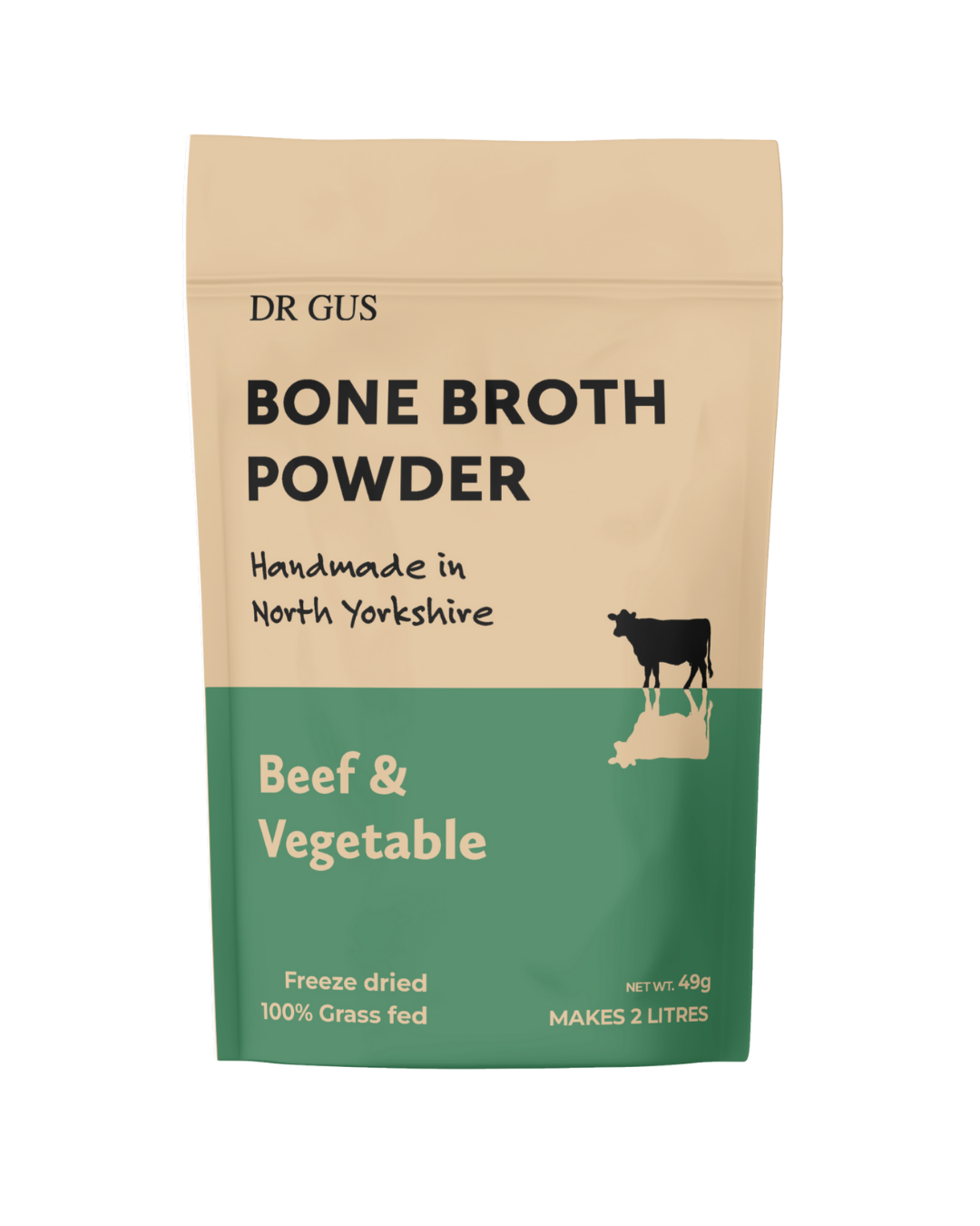 DR GUS nutrition grass-fed beef and vegetable bone broth powder 49g pouch - freeze dried 100% grass fed