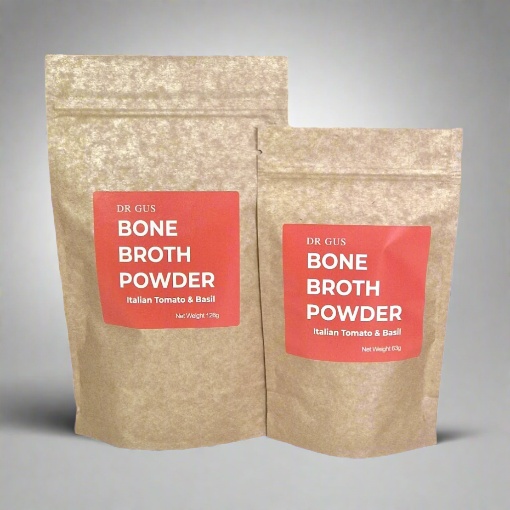 image of dr gus italian tomato broth powder in 1 litre and 2 litre sizes